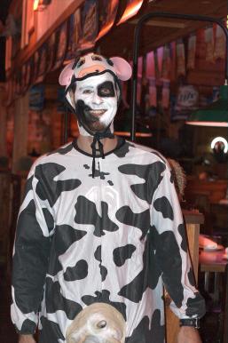 Forrest dressed as a cow.