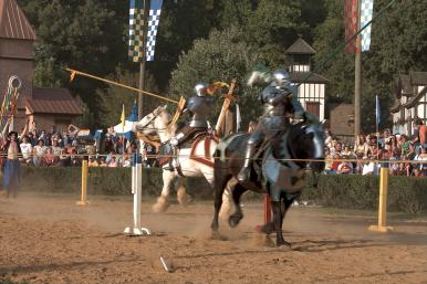 After impact, a portion of the lance snaps off and hits the ground.